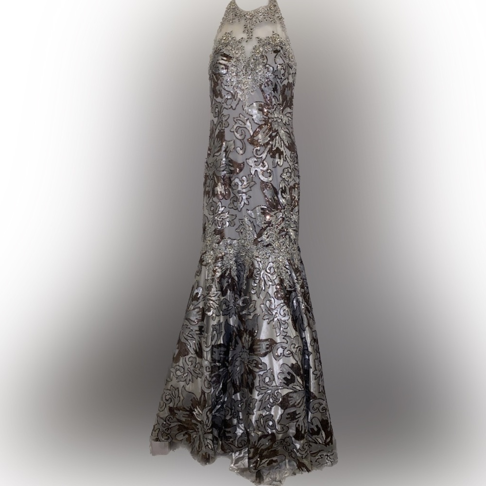 Dave and Johnny sparkling floral design mermaid gown. Size 6